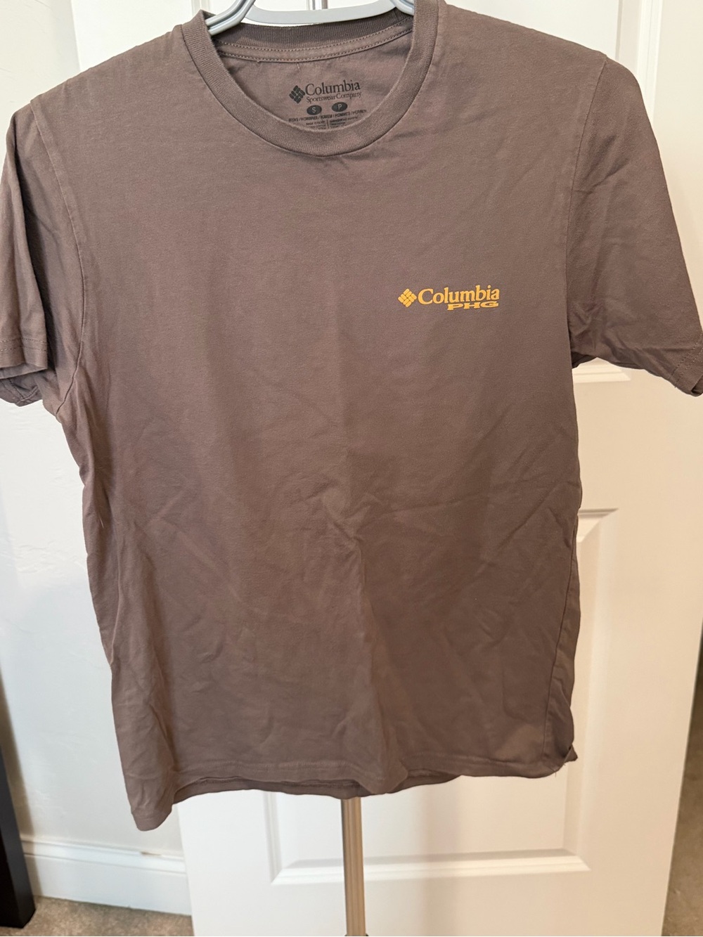 Columbia Brown Short Sleeve Logo Tee with Yellow Accent